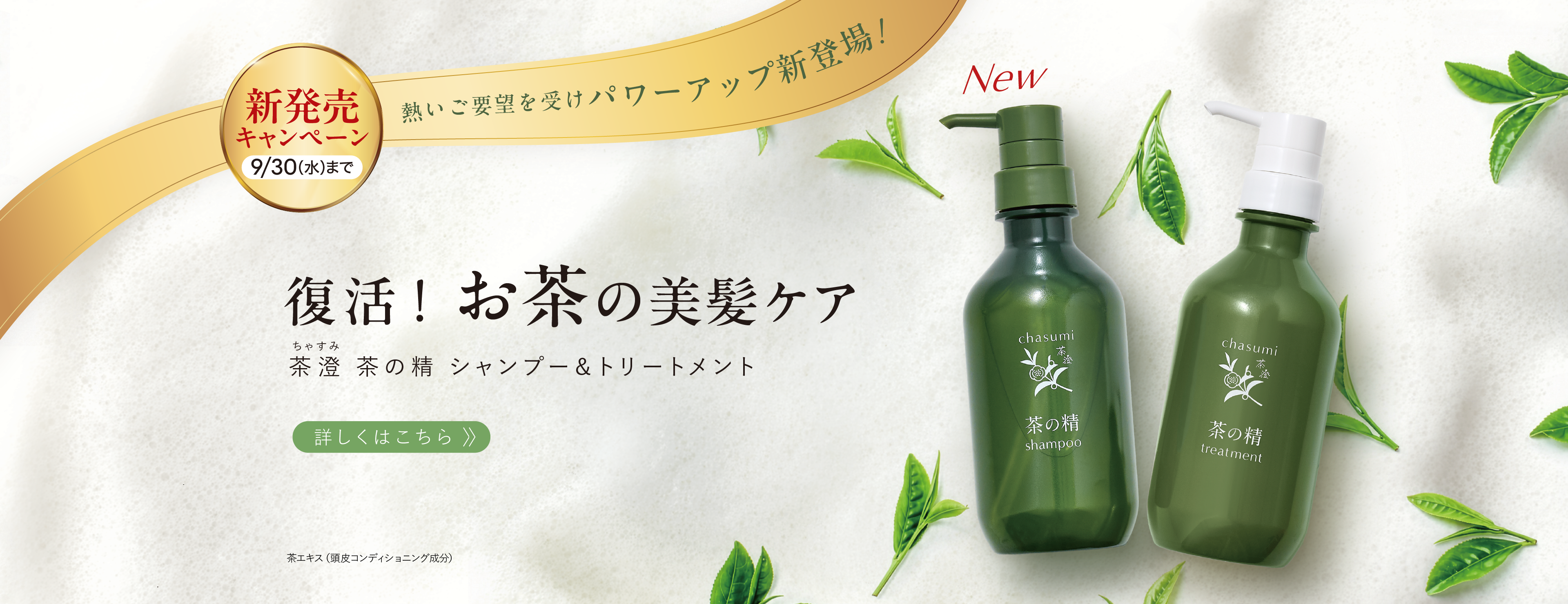 未来の髪の美しさまで考えたお茶スキンケア発想 茶澄 茶の精 シャンプー＆トリートメント