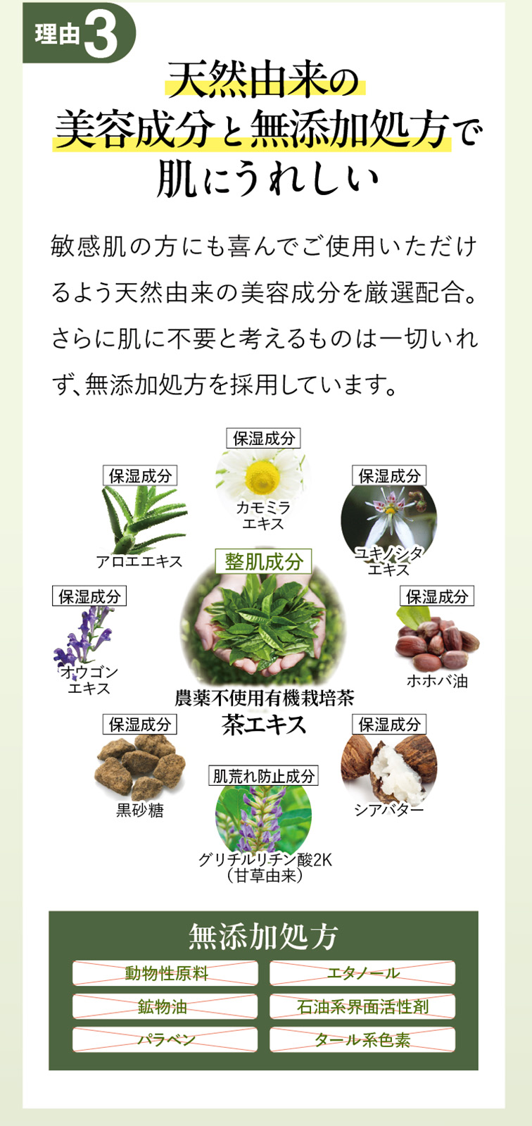 3.天然由来の美容成分と無添加処方で肌にうれしい