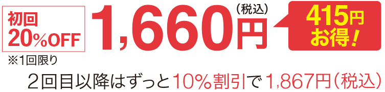 定期便初回割引価格1,660円(税込)、2回目以降はずっと10%割引で1,867円(税込)