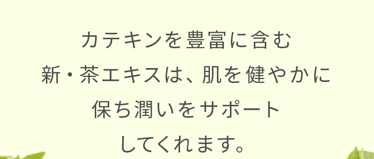 カテキンを豊富に含む新・茶エキスは、肌を健やかに保ち潤いをサポートしてくれます。